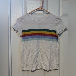 American Eagle Pastel Rainbow Striped Shirt Round Neck Short Sleeve Top Sz Xs